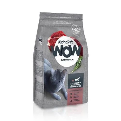 AlphaPet WOW сухой корм для кошек с говядиной и печенью, 1,5 кг