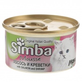 Simba Cat Mousse для кошек лосось креветки 85г