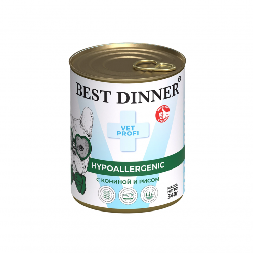 Best Dinner VET PROFI Hypoallergenic влажный корм для собак, склонных к аллергии, с кониной и рисом, 340 г