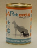 Влажный корм PetEats консервы для собак с потрошками 400г