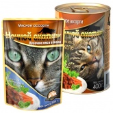 Ночной охотник влажный корм для кошек, мясное ассорти в желе, 400 г