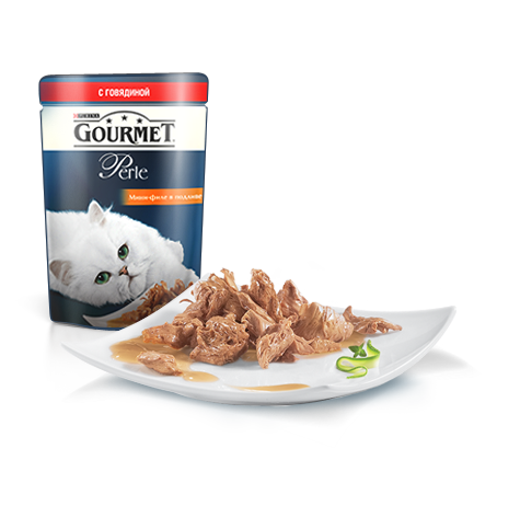 Gourmet Perle влажный корм для кошек с говядиной, кусочки в соусе, 85 г