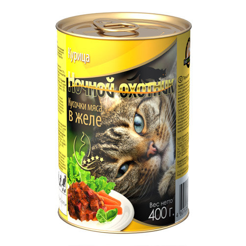 Ночной охотник влажный корм для кошек с курицей в желе, 400 г