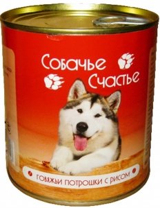 Собачье счастье влажный корм для собак с говяжьими потрошками и рисом, 750 г