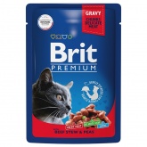Brit Premium влажный корм для кошек с говядиной и зелёным горошком, 85 г