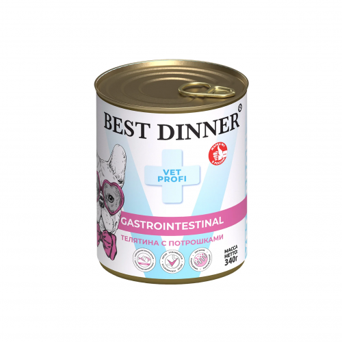 Best Dinner VET PROFI Gastrointestinal влажный корм для собак с расстройствами пищеварения с телятиной и потрошками, 340 г