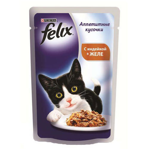 Felix влажный корм для кошек с индейкой, кусочки в желе, 85 г