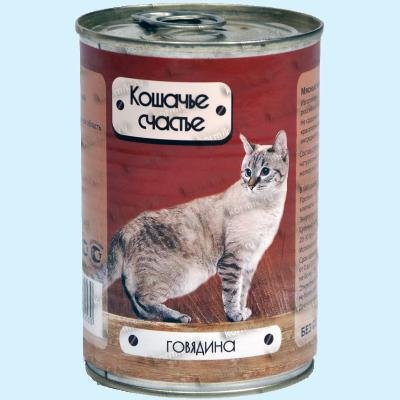 Кошачье счастье влажный корм для кошек с говядиной, 410 г