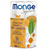 Влажный корм Monge Supreme Kitten для котят из тунца со шпинатом и морковью пауч 80г