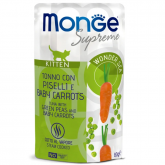 Влажный корм Monge Supreme Kitten для котят из тунца с зеленым горохом и мини-морковью пауч 80г