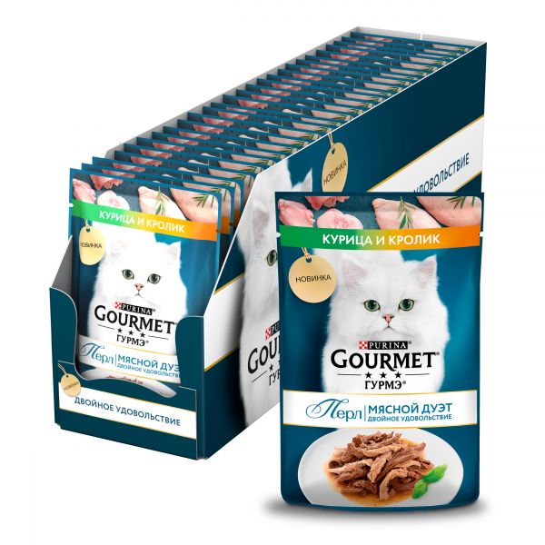Gourmet Perle влажный корм для кошек с кроликом и курицей в соусе, 75 г
