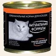 Натуральная формула влажный корм для кошек, нежный паштет с телятиной, 250 г