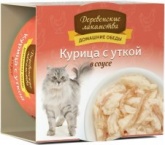 Деревенские лакомства консервы для кошек курица утка в соусе 80г