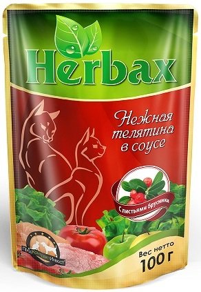 Herbax для кошек пауч телятина с листьями брусники 100г