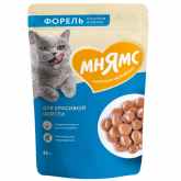 Мнямс влажный корм для кошек для здоровья шерсти с форелью в соусе, 85 г
