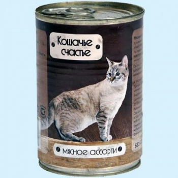 Кошачье счастье влажный корм для кошек, мясное ассорти в желе, 410 г