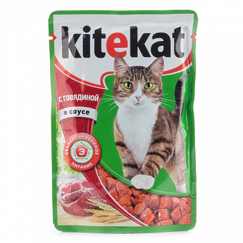 Kitekat влажный корм для кошек с говядиной в соусе, 100 г