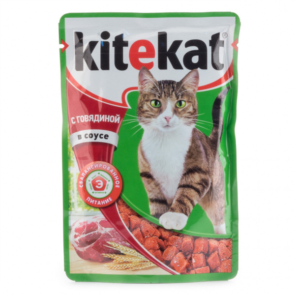 Kitekat влажный корм для кошек с говядиной в соусе, 100 г