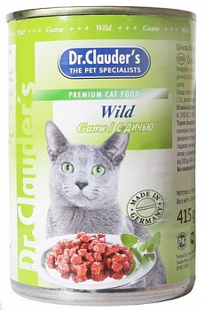 Dr. Clauder’s влажный корм для кошек с дичью, кусочки в соусе, 415 г