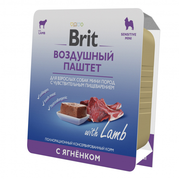 Brit Premium влажный корм для собак с чувствительным пищеварением, паштет с ягнёнком, 100 г