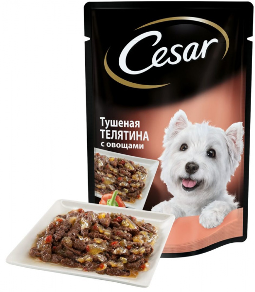 Cesar влажный корм для собак с тушёной телятиной и овощами, 100 г