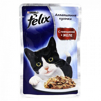 Felix влажный корм для кошек с говядиной в желе, 85 г