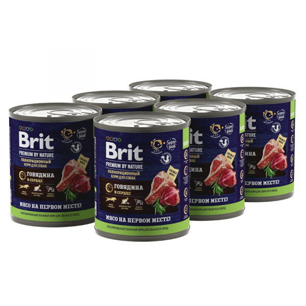 Brit Premium By Nature влажный корм для собак с говядиной и сердцем, 850 г