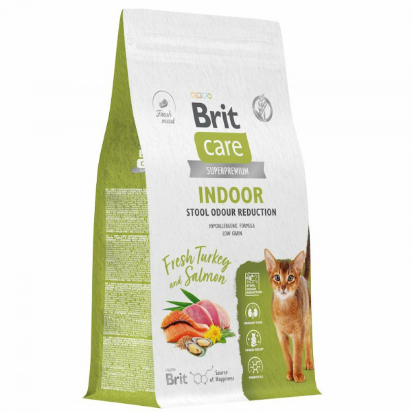 Brit (Брит) Care Cat Indoor Stool Odour Reduction для кошек живущих в квартирах с индейкой и лососем 400г