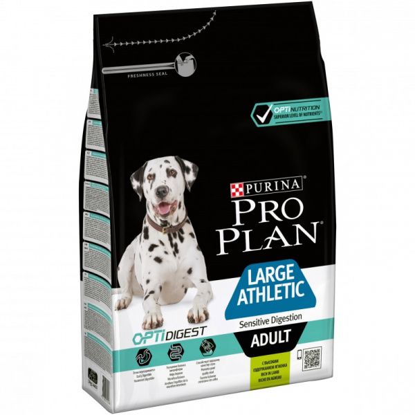 Сухой корм Purina Pro Plan для собак крупных пород с атлетическим телосложением с чувствительным пищеварением, ягнёнок, 3 кг