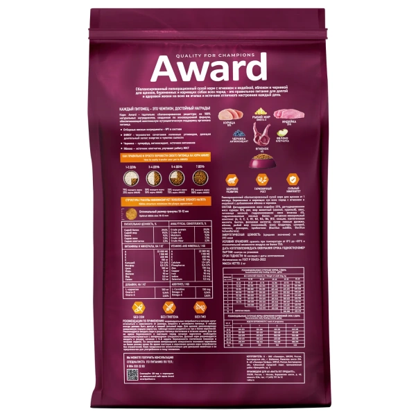 AWARD сухой корм для щенков с ягнёнком и индейкой, 2 кг