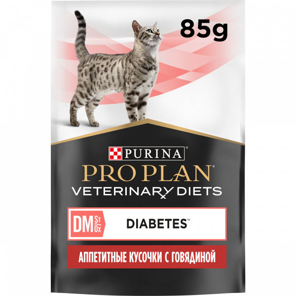 Purina Pro Plan Veterinary Diets DM для кошек пауч диета при диабете говядина 85г