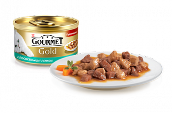 Gourmet Gold для кошек консервы кусочки в соусе лосось цыплёнок 85г