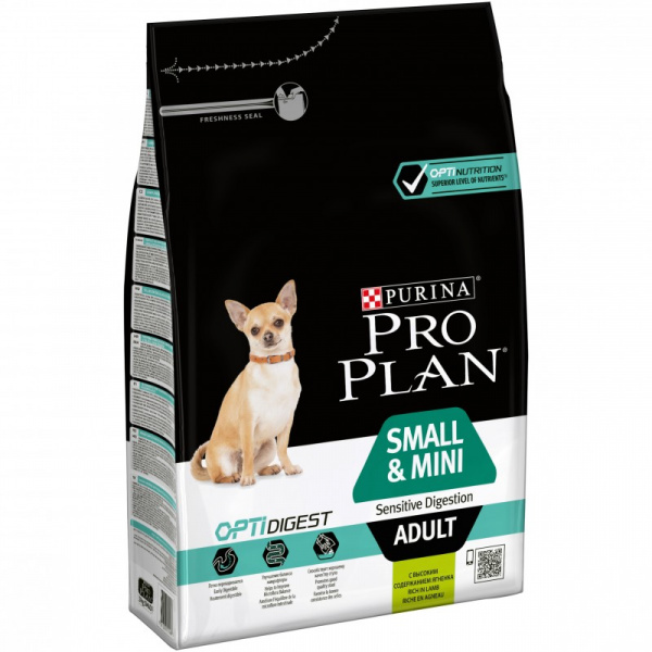 Purina Pro Plan сухой корм для взрослых собак мелких пород с чувствительным пищеварением с ягнёнком и рисом, 3 кг