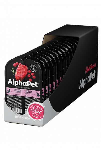 AlphaPet влажный корм для кошек с говядиной и малиной в соусе, 80 г