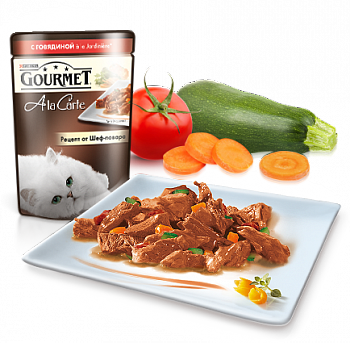 Gourmet a La Carte для кошек говядина овощи в подливе 85г