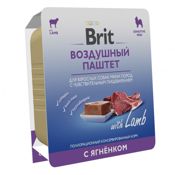 Brit Premium влажный корм для собак с чувствительным пищеварением, паштет с ягнёнком, 100 г