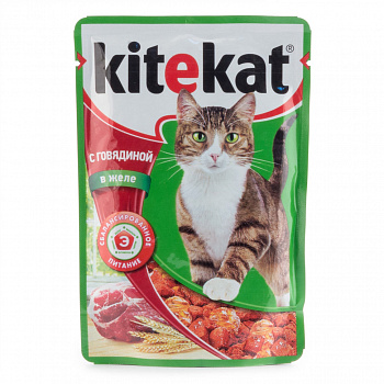 Kitekat влажный корм для кошек с говядиной в желе, 85 г