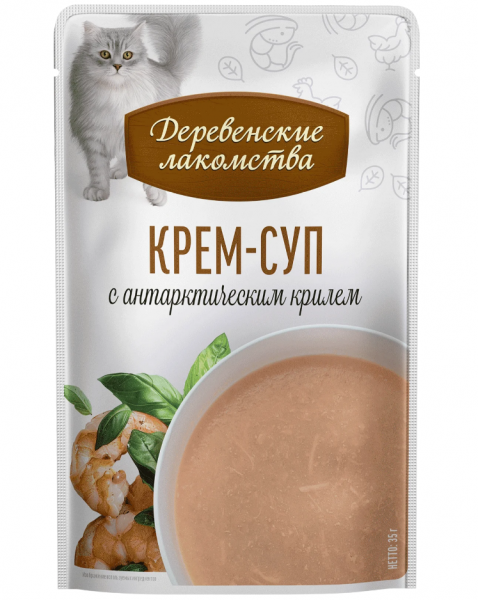 Деревенские лакомства 0,035кг*4шт крем-суп с антарктическим  крилем, пауч