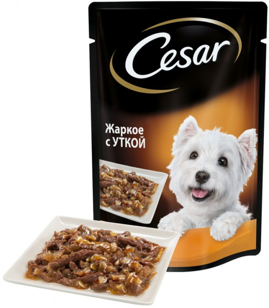 Влажный корм для собак Цезарь жаркое с уткой, пауч 100 г