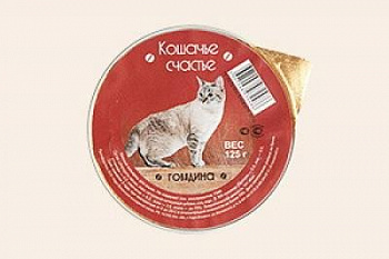 Кошачье счастье влажный корм для кошек с говядиной, ламистер, 100 г