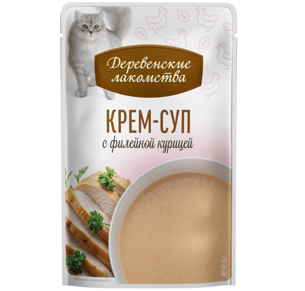 Деревенские лакомства 0,035*4шт крем-суп с филейной курицей, пауч
