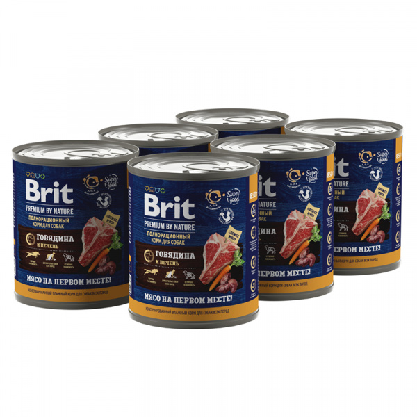 Brit Premium by Nature влажный корм для собак с говядиной и печенью, 850 г