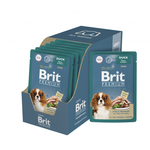 Brit Premium влажный корм для взрослых собак мини-пород с уткой и яблоком в соусе, 85 г