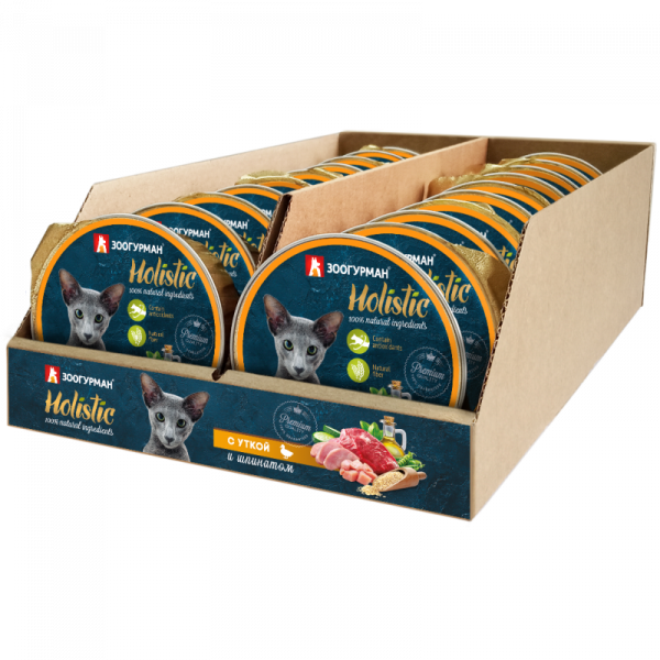 Зоогурман Holistic влажный корм для кошек с уткой и шпинатом, 100 г