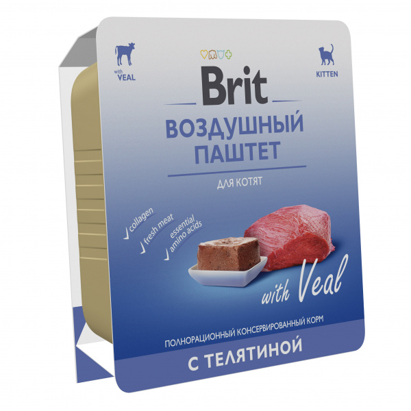 Brit Premium влажный корм для котят, паштет с телятиной, 100 г