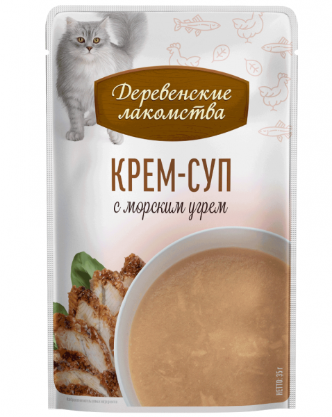 Деревенские лакомства 0,035кг*4шт крем-суп с морским угрём, пауч