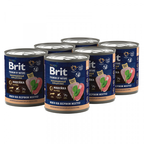 Влажный корм Brit Premium By Nature консервы с индейкой и уткой для взрослых собак всех пород, 850 г