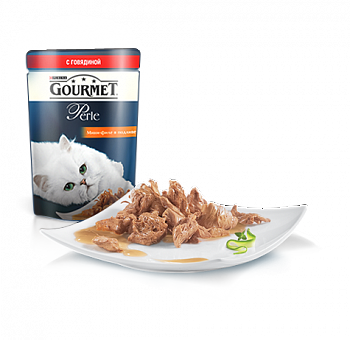 Gourmet Perle влажный корм для кошек с говядиной, кусочки в соусе, 85 г