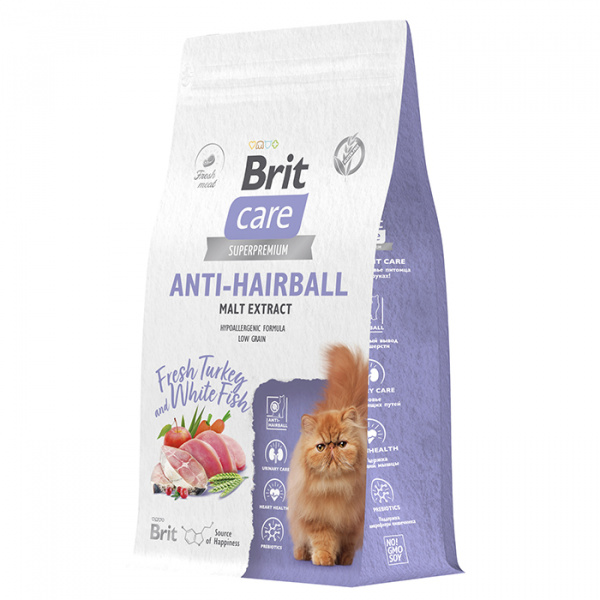 Сухой корм BRIT Care Cat Anti-Hairball д/к с белой рыбой и индейкой 1,5 кг