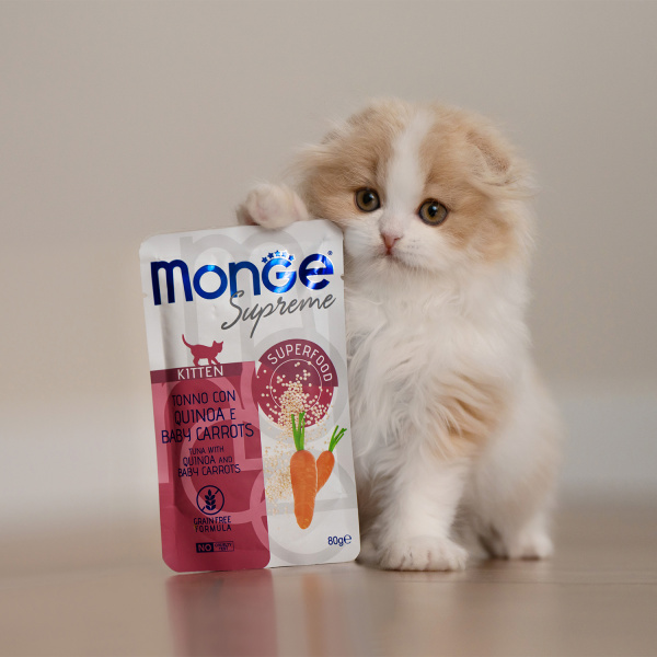 Влажный корм Monge Supreme Kitten для котят из тунца с киноа и морковью пауч 80г